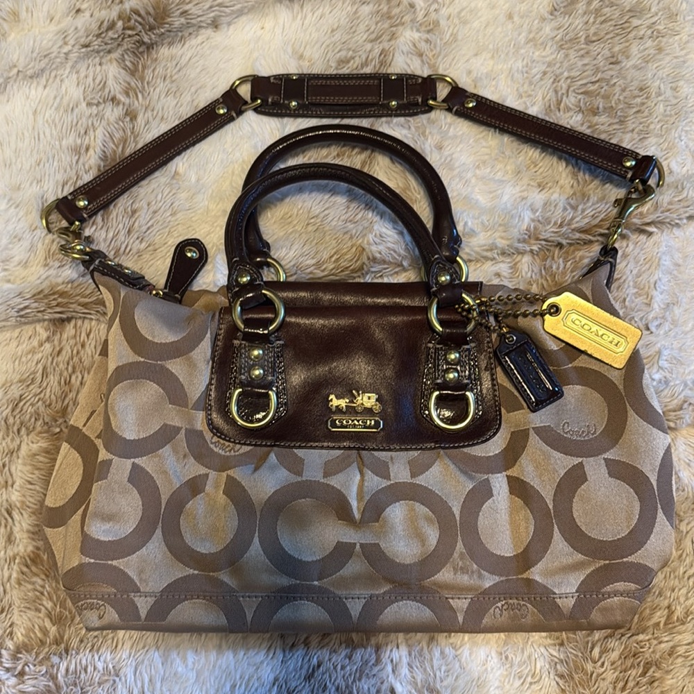 Coach Tan and Brown Signature Satchel